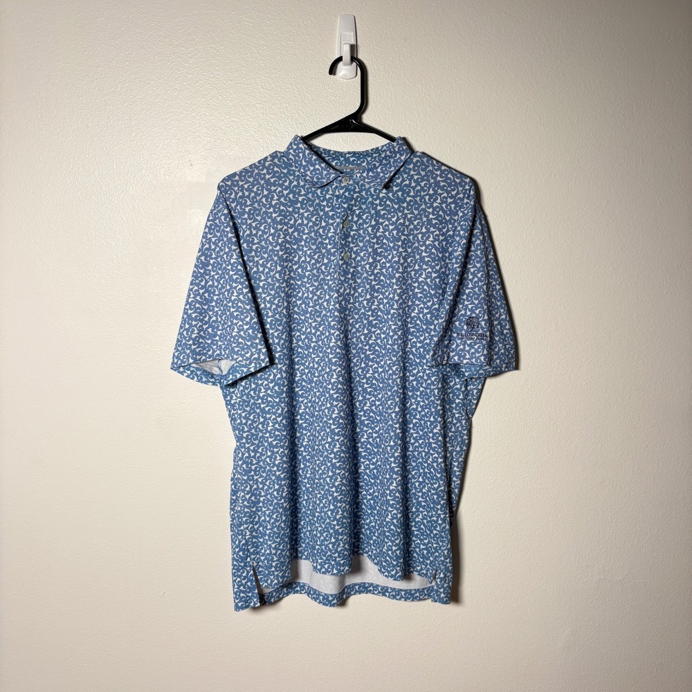 Johnnie-O Mens Large Blue Scroll Paisley Performance Golf Polo Willow Creek CC